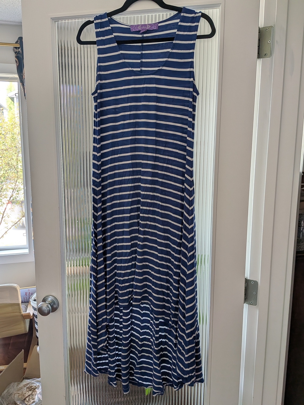 Jolie Navy and White Striped Maxi Dress